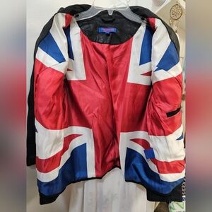 Twiggy London Black Genuine Leather Jacket with Union Jack Lining. NEW